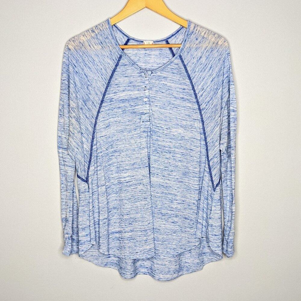 T.la Blue White Heathered Long Sleeve Henley Top M